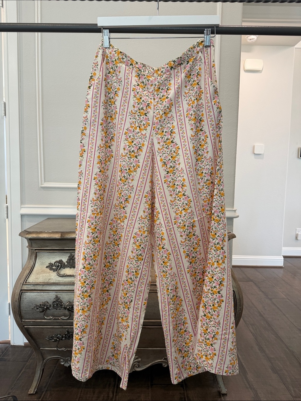 MWOT MIDNIGHT SKY Women's Wide-Leg Floral Stripe Pants - Pink SIZE LARGE